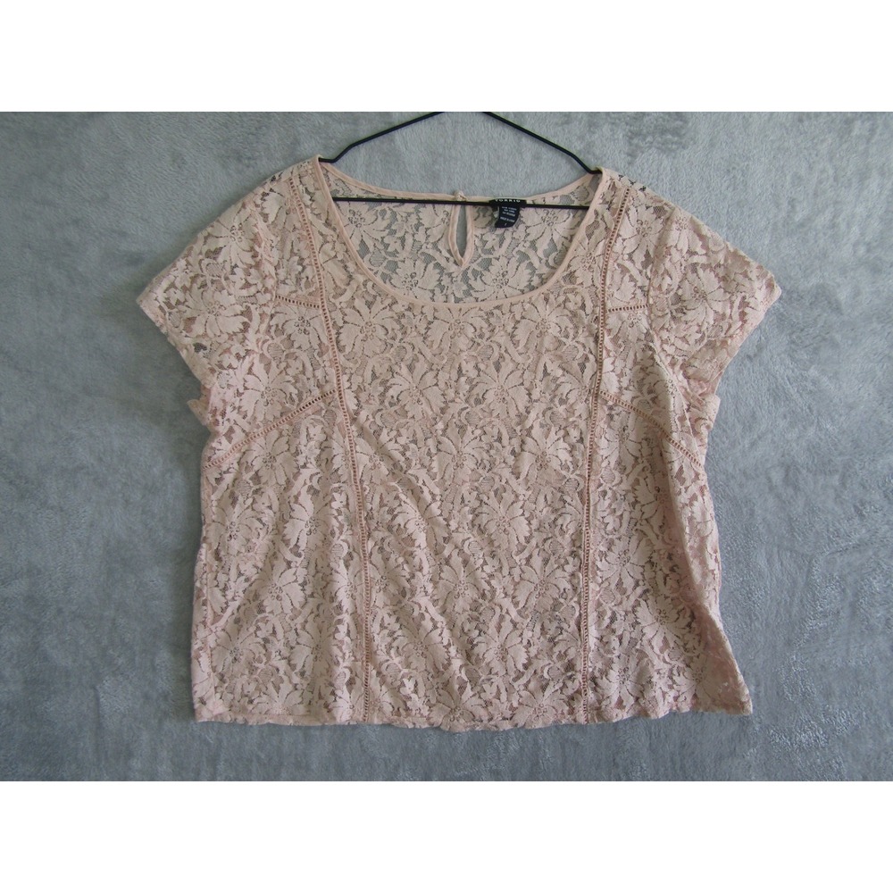 Torrid Lace Overlay Top Dusty Rose Short Sleeve Keyhole Neck Plus Size 1